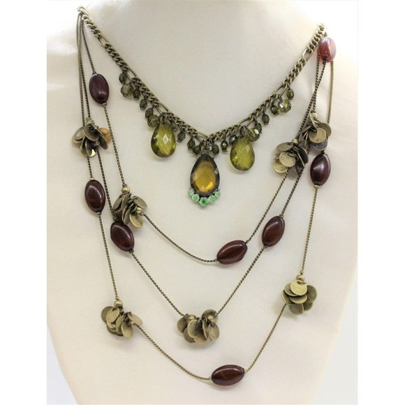 🔴2 NECKLACES- signed ICING & 1928 gemstone, brass, - Picture 3 of 9